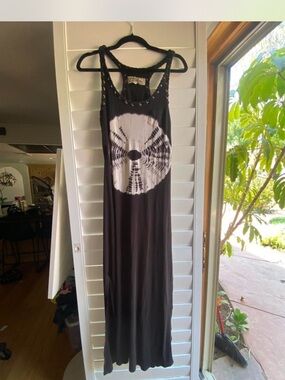Black Tie-Dye Maxi Dress with Eyelet Straps